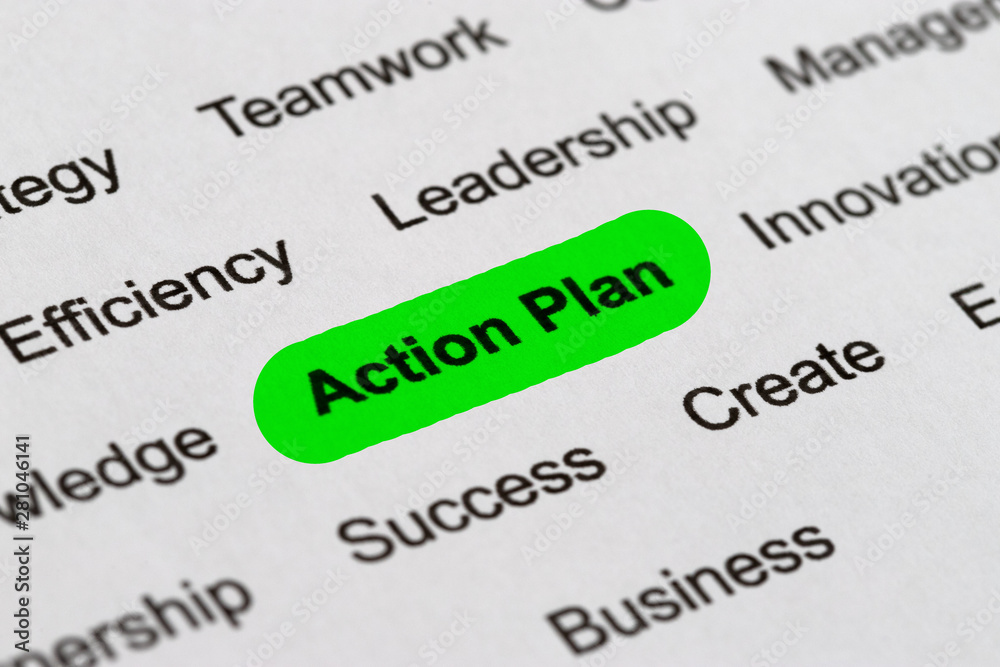 Action Plan - Project Management Buzzwords, Printed on White Paper and Highlighted Action Plan - Project Management Buzzwords, Printed on White Paper and Highlighted