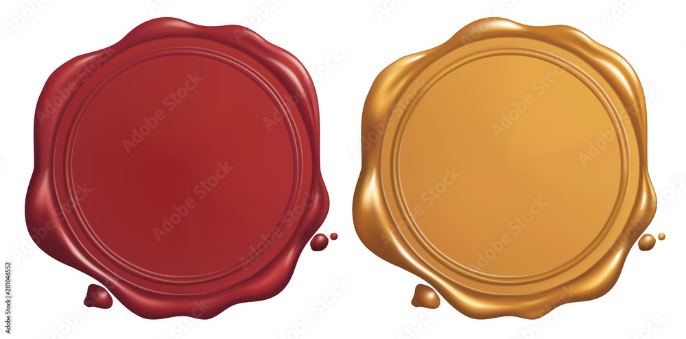Red and Golden Wax Seal, Vector EPS 10 - obrazy, fototapety, plakaty 