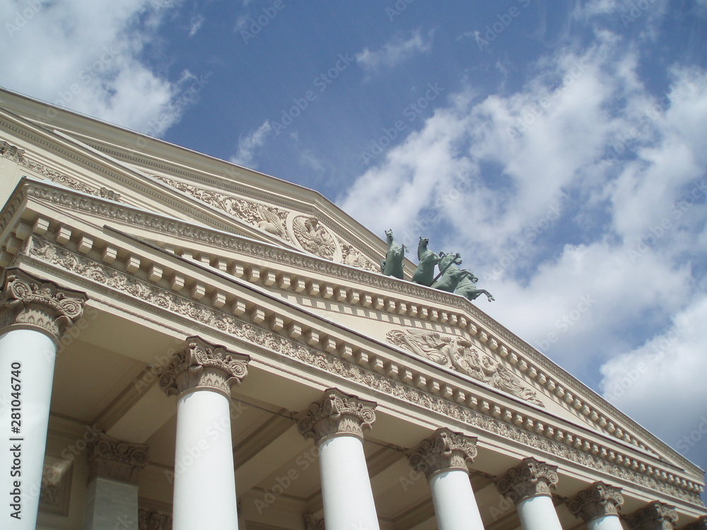 the building of the Bolshoi theatre in Moscow and the blue sky