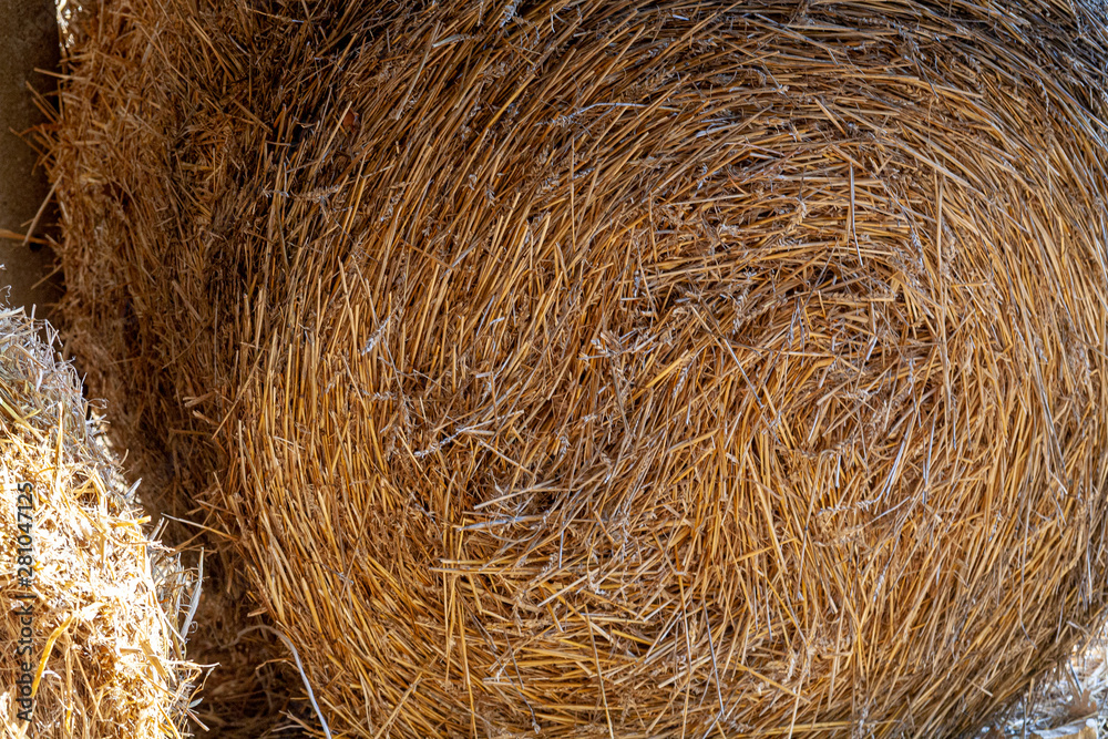 Some hay bales stacked in the barn Some hay bales stacked in the barn