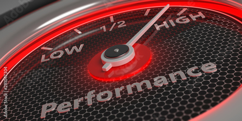 High performance. Car gauge closeup. 3d illustration