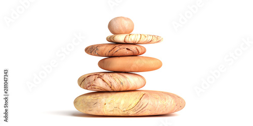 Photography Zen stones isolated on white background. 3d illustration