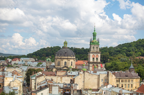 Lviv panoramic view on Dominican and Dormition church from Bernardine church tower