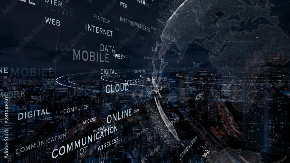 Fototapeta premium VR 5G AI 人工知能 フィンテック Fintech MaaS ICT ブロックチェーン 3D