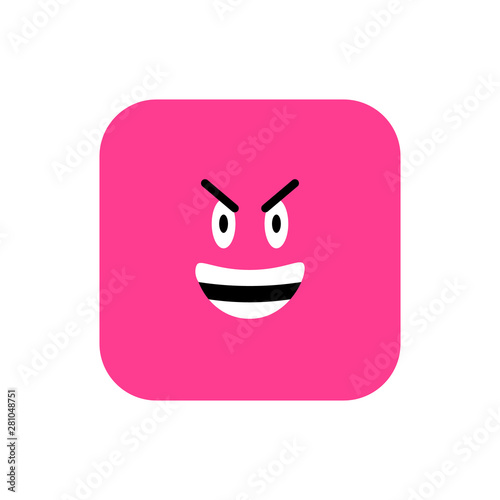 Angry Emoji icon flat style. Cute Emoticon rounded square to World Smile Day. Anger, Sadness, Suffering Faces. Colorful Smiles for mobile app, messenger.