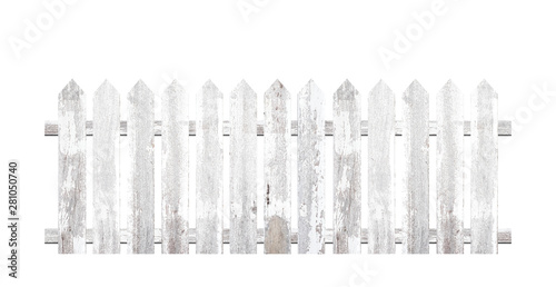 White wooden fence isolated on a white background that separates the objects. There are Clipping Paths for the designs and decoration