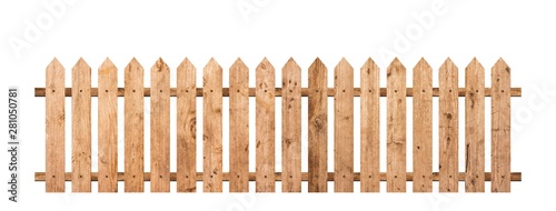 Fotografiet Brown wooden fence isolated on a white background that separates the objects