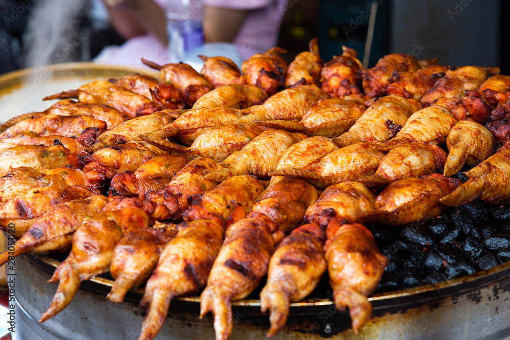 Chicken wings stuffed with rice on Chinese food market