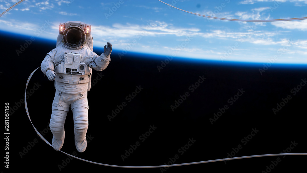 astronaut with safety tether performing a spacewalk in empty space Stock  Illustration | Adobe Stock