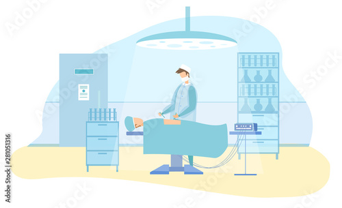 Surgeon Character Performs Laparoscopic Operation