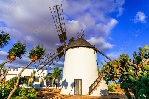 Traditional windmills of Fuerteventura. Antigua village. Canary islands