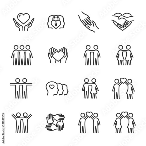 Vector set of friendship and love line icons.
