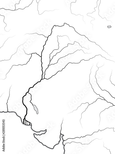 World Map of The INDUS RIVER Valley: India, Pakistan, Hindustan, Pashtunistan, Punjab (Five Sacred Rivers), Kashmir, Cachemire, South Asia. Geographic chart with landscape and main rivers.