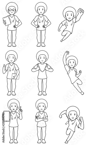 Nurse African Female Line Art