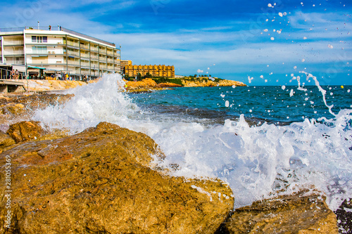 Beautiful coast of Salou in Spain. Resort Spain. Coast of the Mediterranean.