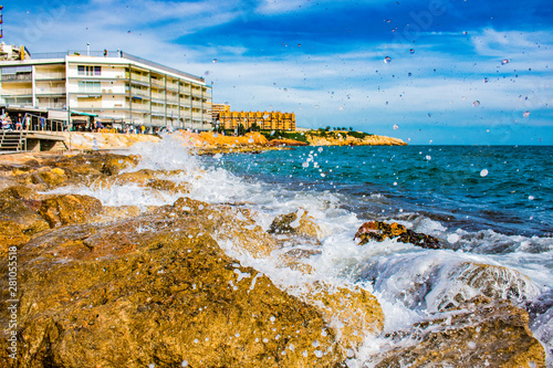 Beautiful coast of Salou in Spain. Resort Spain. Coast of the Mediterranean.
