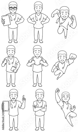 Nurse African Male Line Art