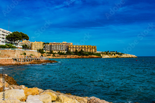 Beautiful coast of Salou in Spain. Resort Spain. Coast of the Mediterranean.