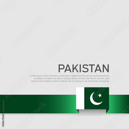 Pakistan flag background. Ribbon colors flag of pakistan on white background. National poster. Vector flat design. State patriotic cover, flyer