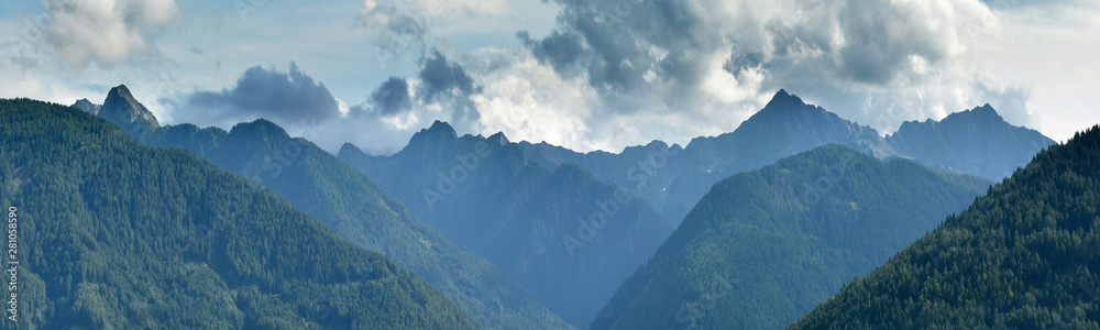 View of high summer mountains