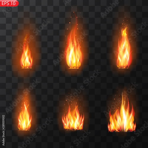 Realistic burning fire flames vector 