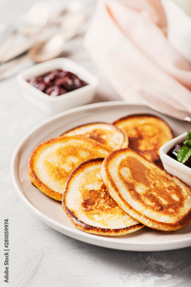 pancakes and cherry jam