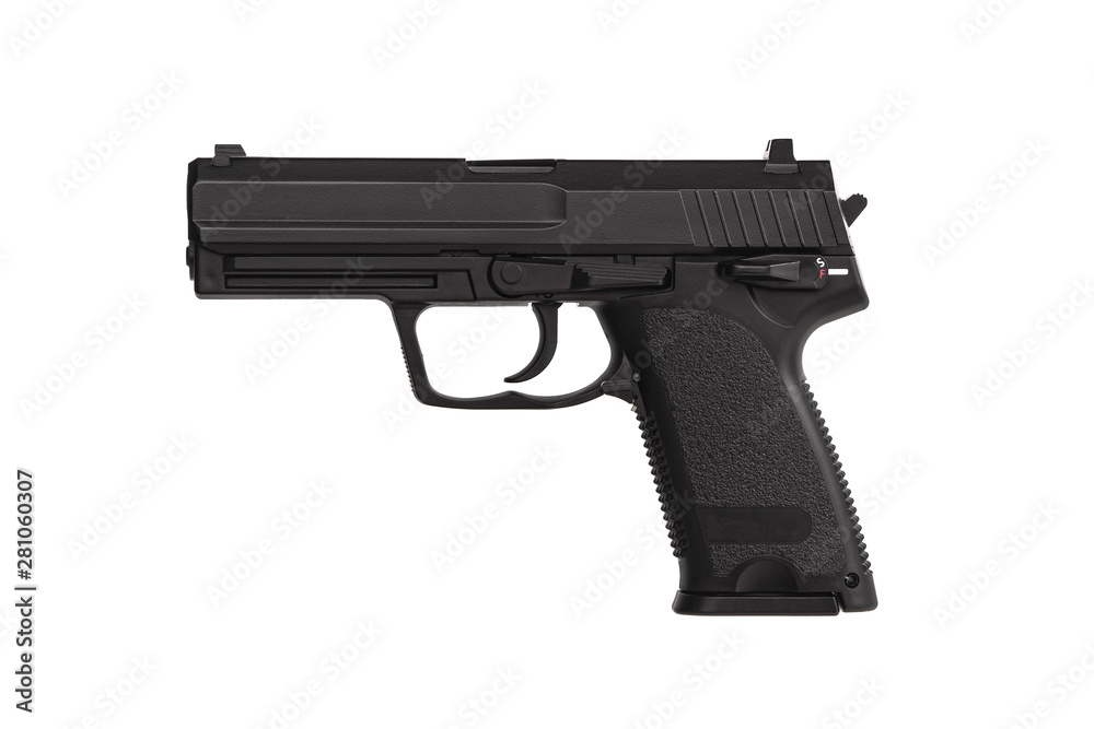 Black gun pistol isolated on white Black gun pistol isolated on white