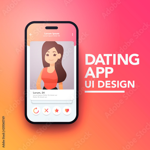 Trendy Mobile Dating App Concept Vector Mockup On Smartphone. 