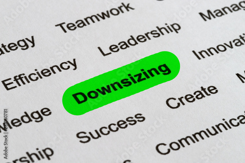 Downsizing - Business Buzzwords, printed on white paper and highlighted