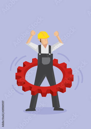 Worker Using Cogwheel as Hula Hoop