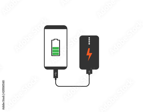 Powerbank Charges Smartphone icon. Vector illustration, flat design.