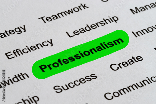 Professionalism - Business Buzzwords, printed on white paper and highlighted