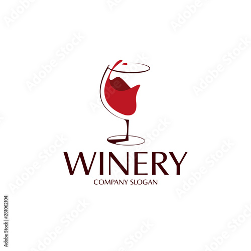 elegant red wine glass logo template