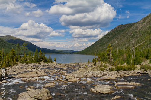 Multinsky lakes in Altai mountains. Picturesque summer clouds landscape. photo