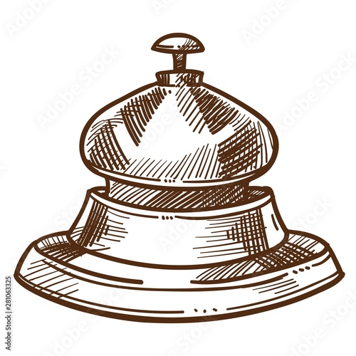 Bell from reception desk isolated sketch hotel staff equipment