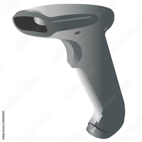 Handheld barcode scanner. Vector icon.
