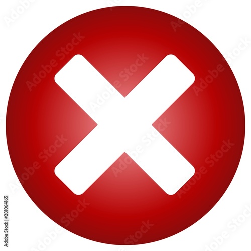White cancel sign on a red background. Vector icon.