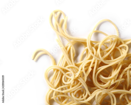 Spaghetti, pasta isolated on white background, top view