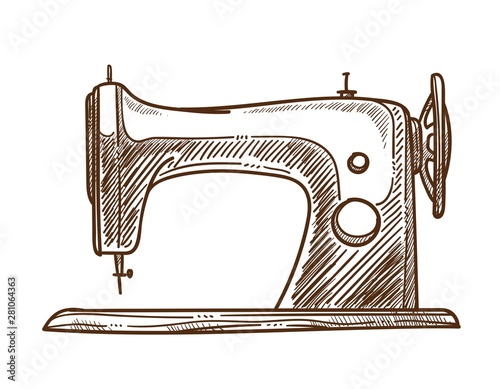 Seamstress tool sewing machine isolated sketch handmade clothes