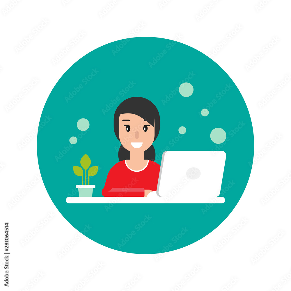 cute freelancer girl on computer with earphones. cute freelancer girl on computer with earphones.