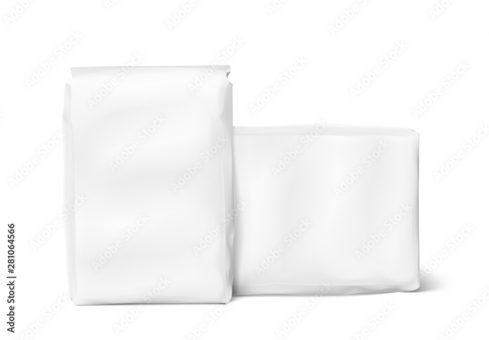 High realistic clean vertical bag mockup. Front view. Vector illustration isolated on white background. Easy to use for presentation your product, idea, promo, design. EPS10 High realistic clean vertical bag mockup. Front view. Vector illustration isolated on white background. Easy to use for presentation your product, idea, promo, design. EPS10
