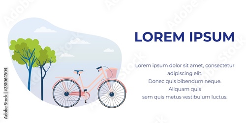 Flat Text Banner with Cartoon Bicycle and Park