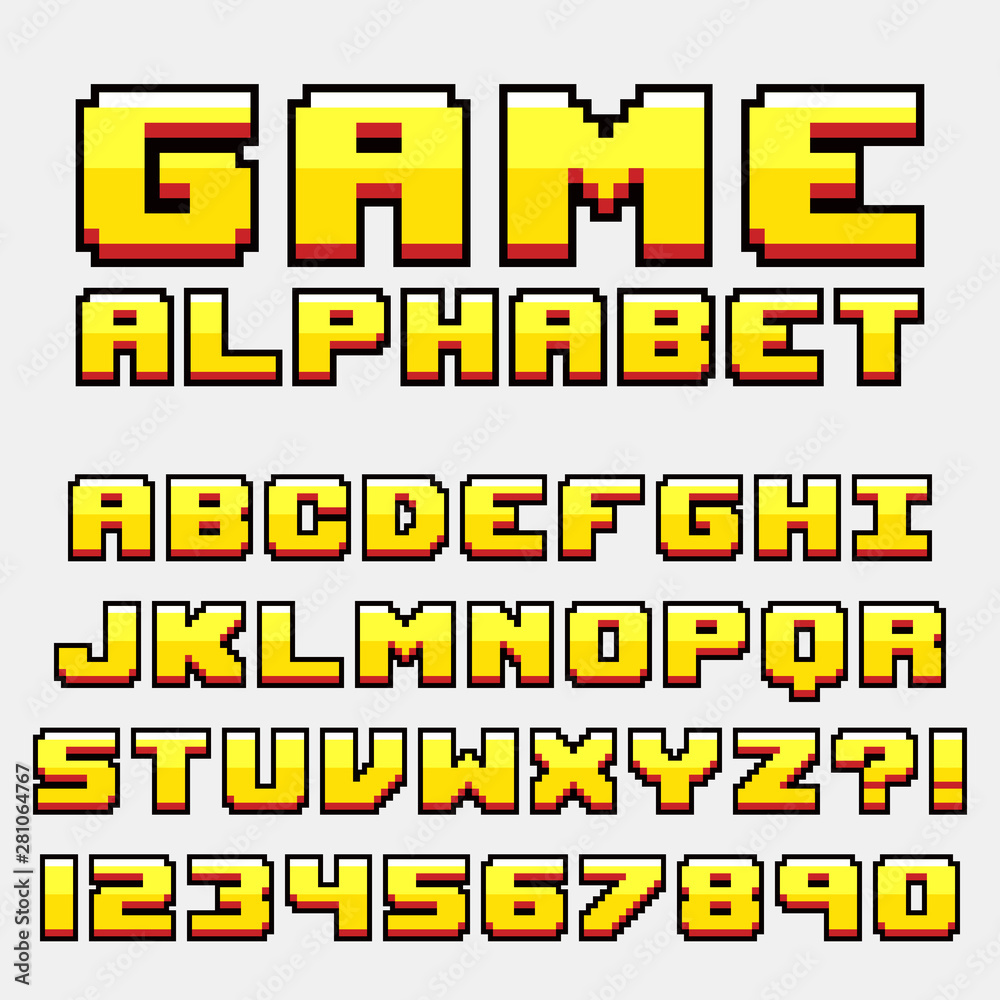Letter alphabet pixel retro video game style Letter alphabet pixel retro video game style