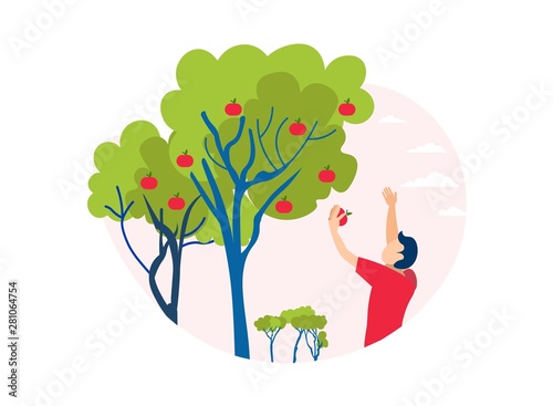 Man Picking Apple Off Tree Cutout Illustration