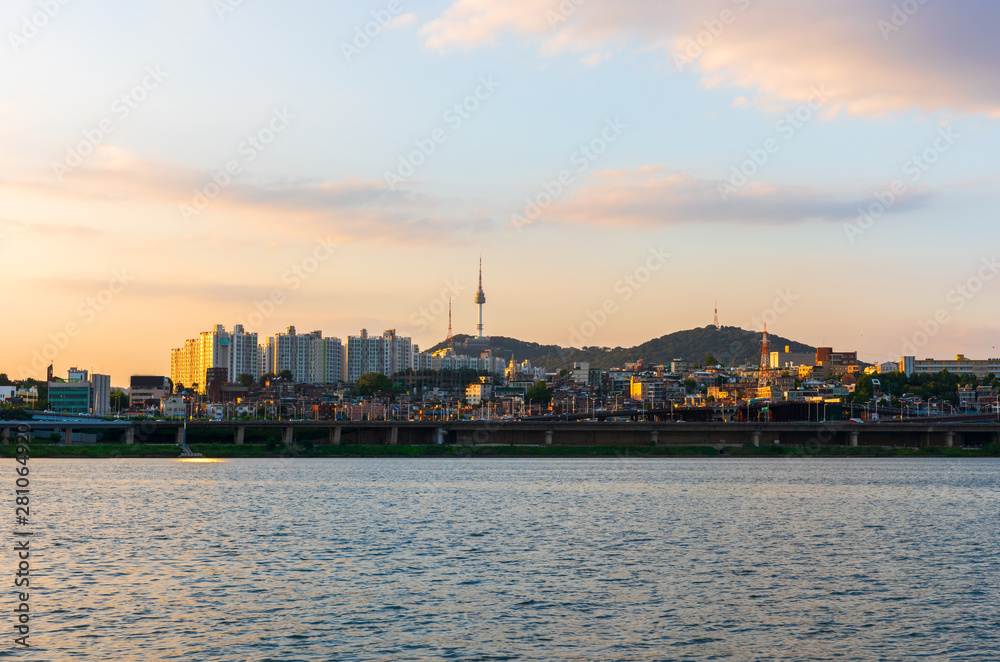 Sunset at Han river in Seoul City,South Korea.