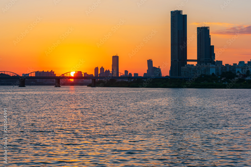 Sunset at Han river in Seoul City,South Korea.