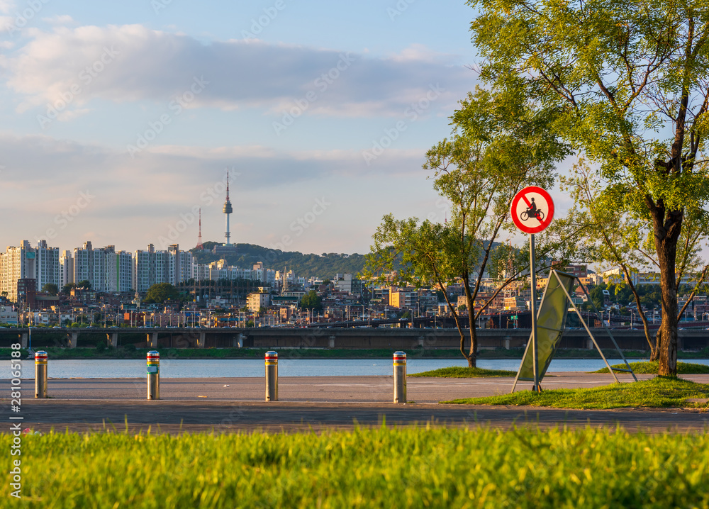 Sunset at Han river in Seoul City,South Korea.