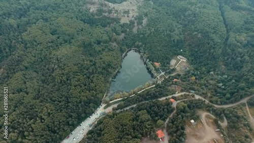 heart shaped lake and forest drone