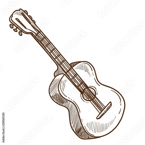 Acoustic guitar musical instrument isolated sketch music show