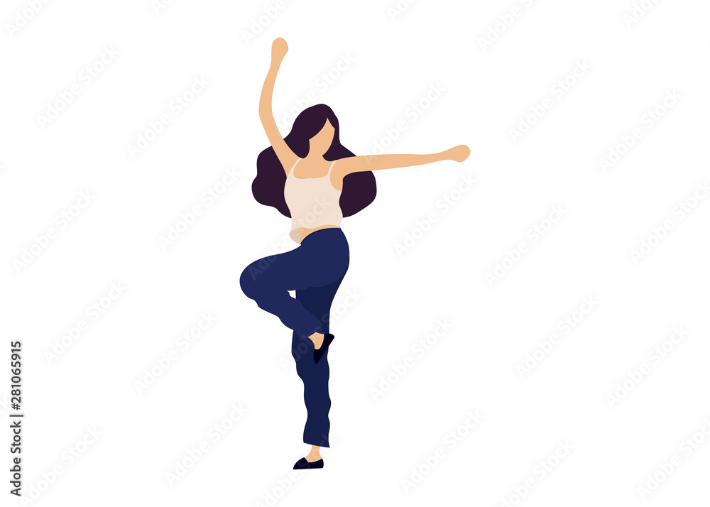 Dancing woman flat illustration. Isolated dancing woman illustration - Vector